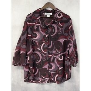 Vintage Gloria Lance Button Down‎ Shirt Womens 2X Swirl Print Sheer Psychedelic